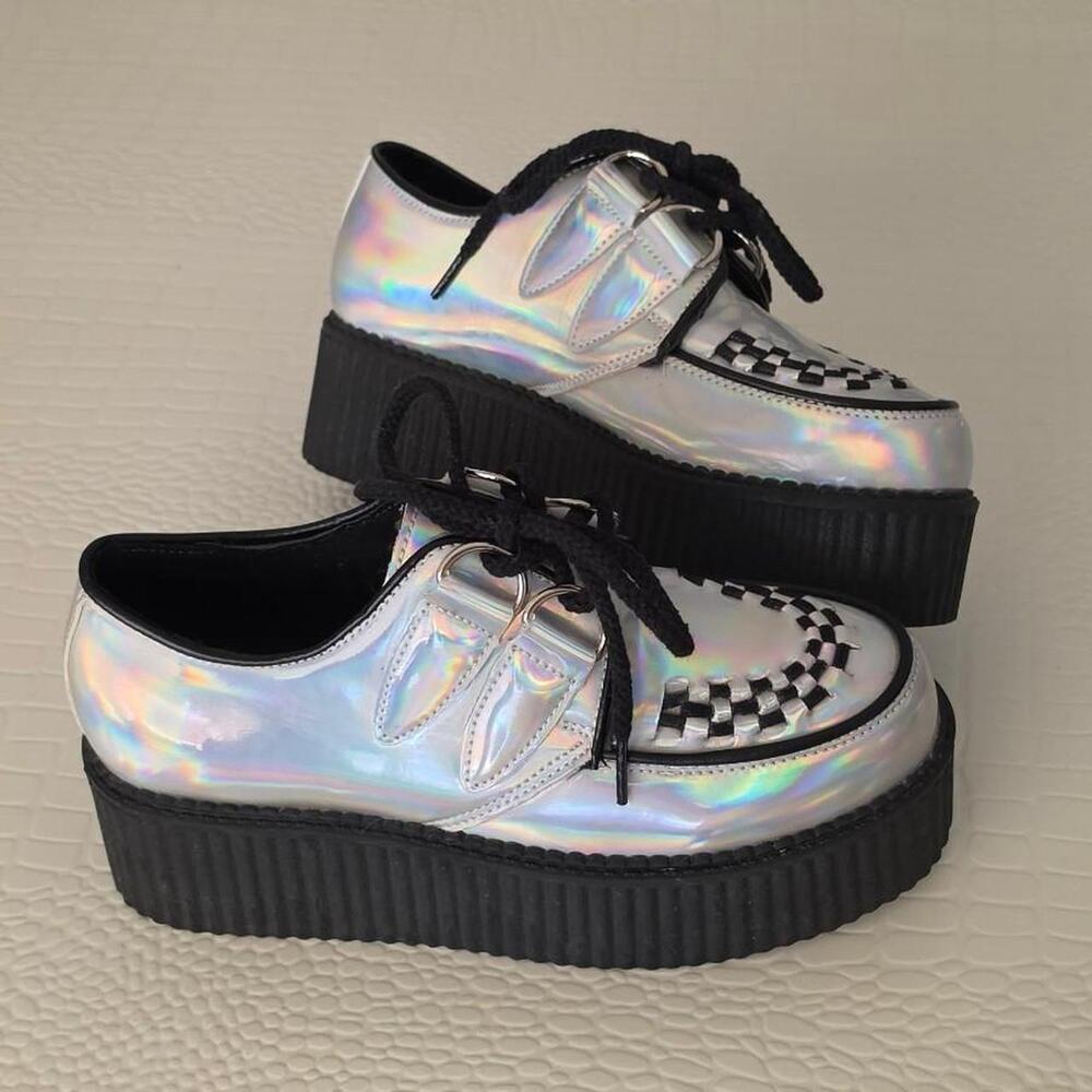 NEW. Silver Holographic Checkerboard Creepers